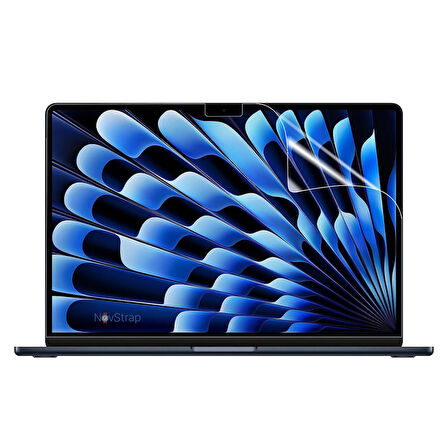 NovStrap Apple Macbook Air 15 inç A2941 M2 Çip ile Uyumlu Parlak Kılıf + Siyah Klavye Kılıfı + Film