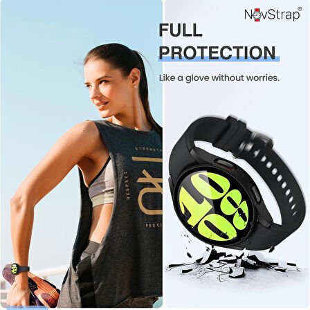 NovStrap Samsung Galaxy Watch 6 Seri 44mm ile Uyumlu Ekran Koruyucu Cam ve Kasa Koruyucu Sert PC