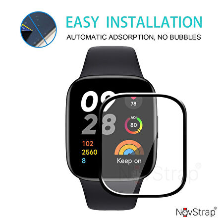 NovStrap Xiaomi Redmi Watch 3 ile Uyumlu Ekran Koruyucu Nano Esnek Cam Tam Kaplayan PPM
