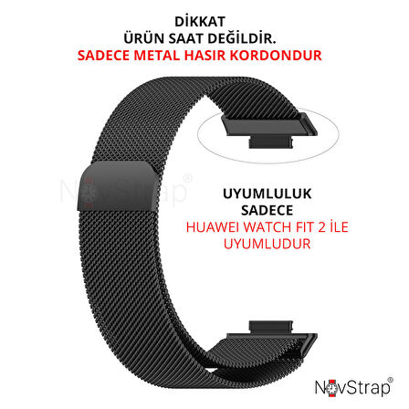 NovStrap Huawei Watch Fit 2 ile Uyumlu Kordon Kayış Metal Hasır Kordon