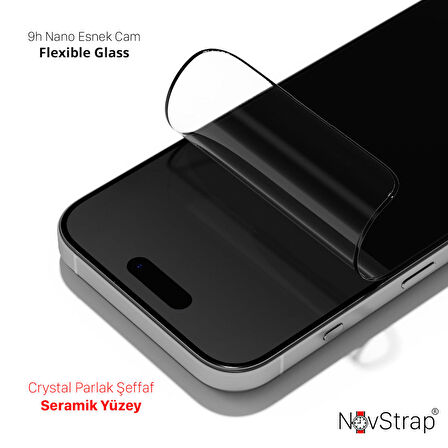 NovStrap Apple iPhone 15 Pro Max ile Uyumlu Ekran Koruyucu Parlak Şeffaf Seramik Nano Esnek Cam