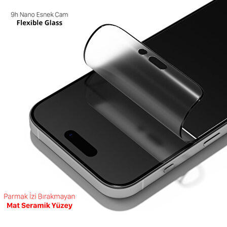 NovStrap Apple iPhone 15 Pro Max ile Uyumlu Ekran Koruyucu Mat Seramik Nano Esnek Cam