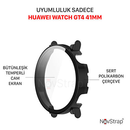 NovStrap Huawei Watch GT4 41mm ile Uyumlu Ekran Koruyucu Cam ve Kasa Koruyucu Kılıf Sert PC
