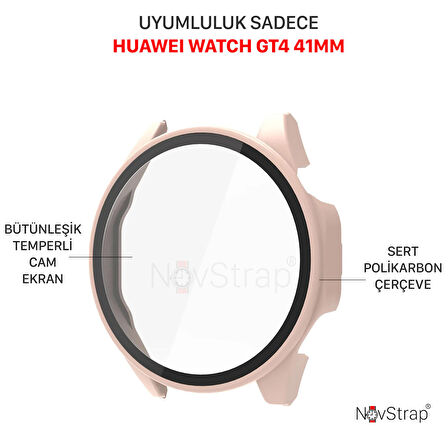 NovStrap Huawei Watch GT4 41mm ile Uyumlu Ekran Koruyucu Cam ve Kasa Koruyucu Kılıf Sert PC