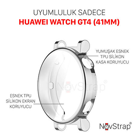 NovStrap Huawei Watch GT4 41mm ile Uyumlu Ekran Koruyucu ve Kasa Koruyucu TPU Yumuşak Silikon