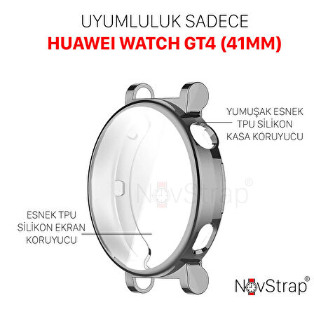 NovStrap Huawei Watch GT4 41mm ile Uyumlu Ekran Koruyucu ve Kasa Koruyucu TPU Yumuşak Silikon