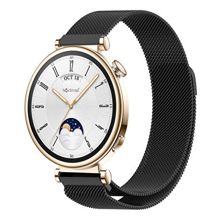 NovStrap Huawei Watch GT4 41mm ile Uyumlu Kordon (18mm Pimli) Mıknatıslı Metal Hasır Kordon Kayış