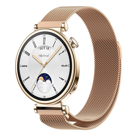 NovStrap Huawei Watch GT4 41mm ile Uyumlu Kordon (18mm Pimli) Mıknatıslı Metal Hasır Kordon Kayış