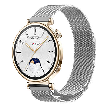NovStrap Huawei Watch GT4 41mm ile Uyumlu Kordon (18mm Pimli) Mıknatıslı Metal Hasır Kordon Kayış