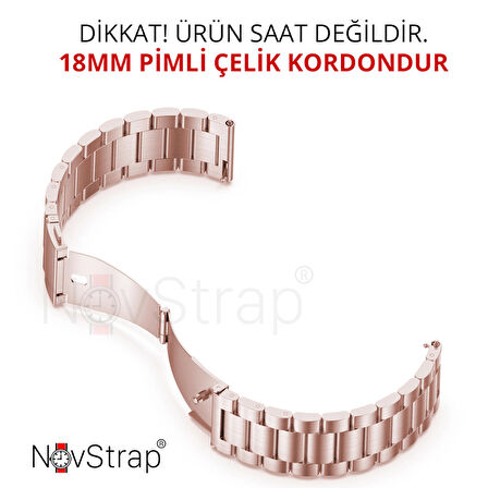 NovStrap Huawei Watch GT4 41mm ile Uyumlu Kordon (18mm Pimli) Çelik Metal Kordon Kayış