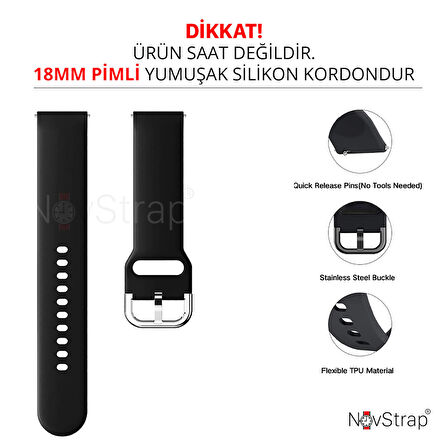 NovStrap Huawei Watch GT4 41mm ile Uyumlu Kordon (18mm Pimli) Yumuşak Jel Silikon Kordon Kayış