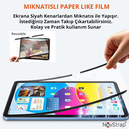 NovStrap Apple iPad 10. Nesil 10.9" ile Uyumlu Magnet Mıknatıslı Tak Çıkar Paper Like Ekran Koruyucu