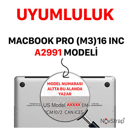 NovStrap Apple Macbook Pro M3 16 inç A2991 ile Uyumlu Türkçe Q Klavye Siyah Klavye Koruyucu Kılıf