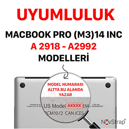 NovStrap Apple Macbook Pro 14 inç M3 A2992 A2918 ile Uyumlu Parlak Kılıf + Siyah Klavye Kılıfı +Film