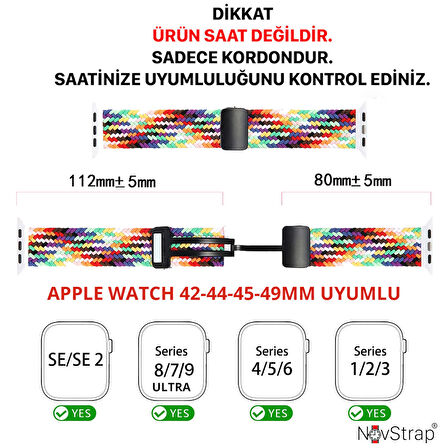 NovStrap Apple Watch ile Uyumlu 42 44 45 49 mm Seri 4 5 6 7 8 9 Se Ultra Kordon Flexible Magnet Toka