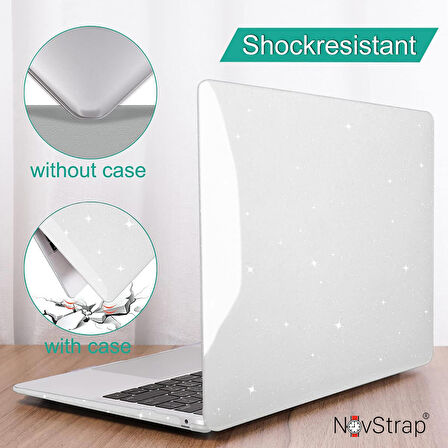NovStrap Apple Macbook Pro 14 inç M3 A2992 A2918 ile Uyumlu Kristal Parlak Simli Kılıf Sert Glitter
