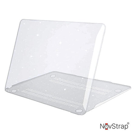 NovStrap Apple Macbook Air 15 inç A2941 ile Uyumlu Kristal Parlak Simli Kılıf Sert Glitter