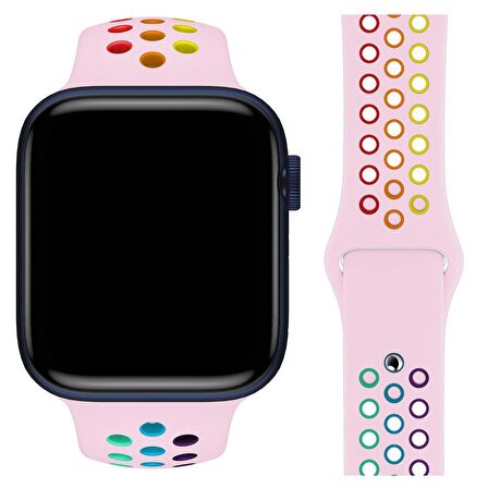 NovStrap Apple Watch 2 3 4 5 6 7 8 9 SE Ultra Seri 42 44 45 49 mm ile Uyumlu Kordon Renkli Delikli