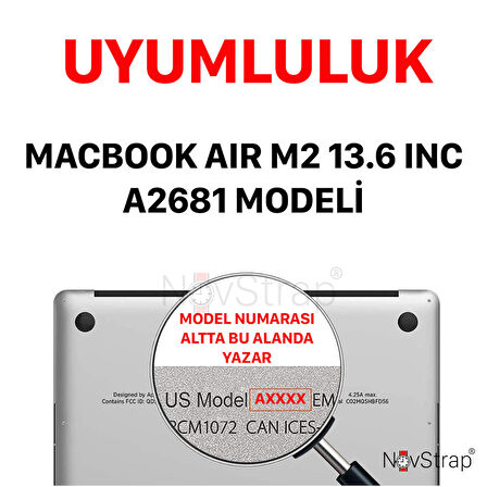 NovStrap Apple MacBook Air M2 13.6 inç A2681 ile Uyumlu Simli Kılıf + Siyah Klavye Kılıfı + Film