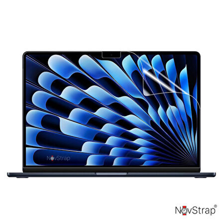NovStrap Apple Macbook Air M2 Çip 15 inç A2941 ile Uyumlu Simli Kılıf + Siyah Klavye Kılıfı + Film