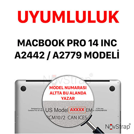 NovStrap Apple Macbook Pro 14 inç M1 M2 A2442 A2779 ile Uyumlu Simli Kılıf+Siyah Klavye Kılıfı+Film