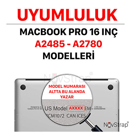 NovStrap Apple Macbook Pro 16 inç M1 M2 A2485 A2780 ile Uyumlu Simli Kılıf+Siyah Klavye Kılıfı+Film