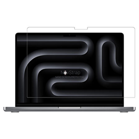 NovStrap Apple Macbook Pro 14 inç M3 Çip A2992 A2918 ile Uyumlu Simli Kılıf+Siyah Klavye Kılıfı+Film