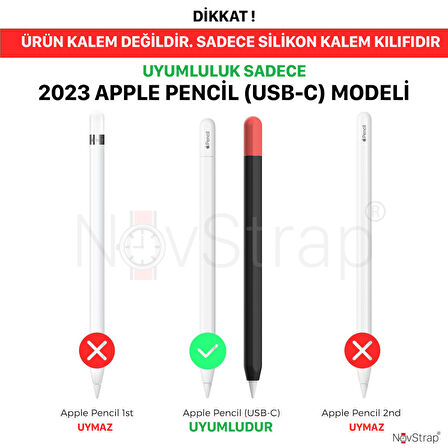 NovStrap Apple Pencil Usb-C ile Uyumlu Kılıf Apple Pencil Usb C Silikon Koruma Kılıfı