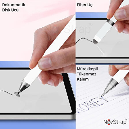 NovStrap Dokunmatik Kalem 3in1 Tüm Dokunmatik Cihazlarla Uyumlu Tablet Kalemi + Akıllı Tahta Kalemi