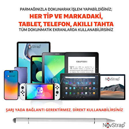 NovStrap TCL Tab 10L/Nxtpaper/10/10S/7L/7 Lite/Tabmax ile Uyumlu 3in1 Dokunmatik Tablet Kalemi