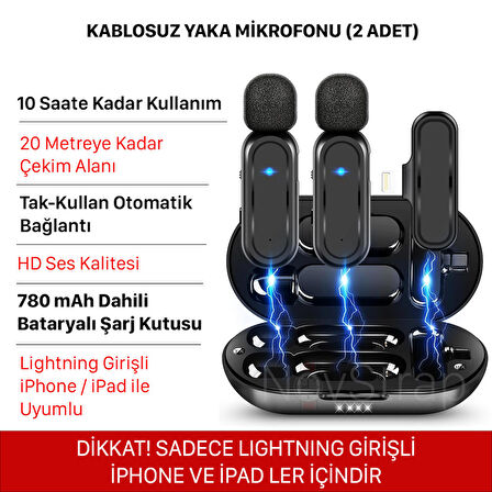 NovStrap Kablosuz Yaka Mikrofonu Lightning Girişli iPhone ile Uyumlu Dahili Bataryalı Şarj Kutusu