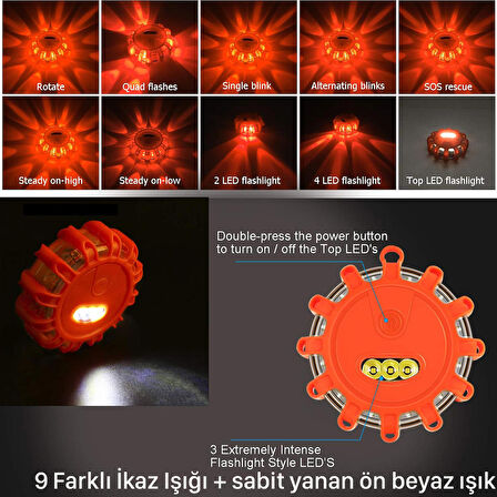 NovStrap Araç Acil Durum İkaz Lambası Kırmızı Çakarlı Led + Sabit Işık + Su Geçirmez + Mıknatıslı