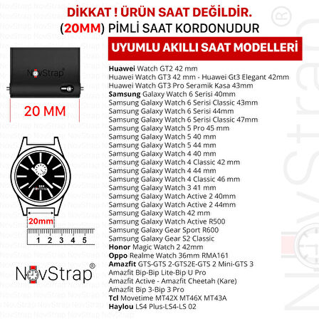 NovStrap Samsung Galaxy Watch 4 5 6 40 42 43 44 45 46 47 mm ile Uyumlu Kordon (20mm) Lansman Kumaş
