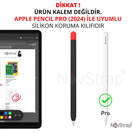 NovStrap Apple Pencil Pro (2024) ile Uyumlu Silikon Kılıf Pencil Pro Silikon Kaydırmaz Koruma Kılıfı