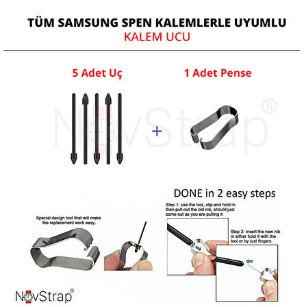 NovStrap Samsung Galaxy S Pen Dokunmatik Kalem ile Uyumlu Yedek Uç 5 Adet SPen Tips + Takma Aparatı