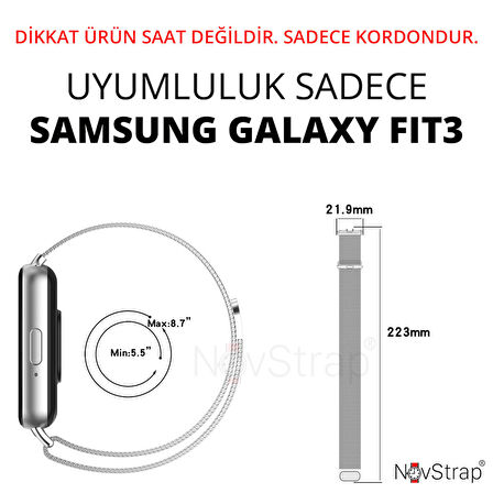 NovStrap Samsung Galaxy Fit 3 ile Uyumlu Kordon Mıknatıslı Metal Hasır Kordon Kayış