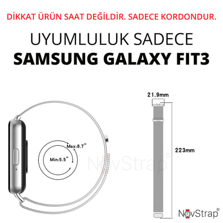 NovStrap Samsung Galaxy Fit 3 ile Uyumlu Kordon Mıknatıslı Metal Hasır Kordon Kayış