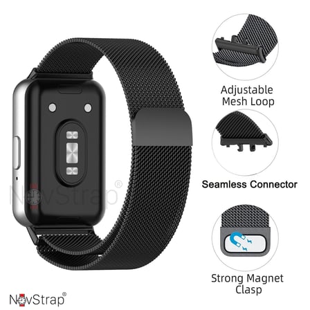 NovStrap Samsung Galaxy Fit 3 ile Uyumlu Kordon Mıknatıslı Metal Hasır Kordon Kayış
