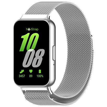 NovStrap Samsung Galaxy Fit 3 ile Uyumlu Kordon Mıknatıslı Metal Hasır Kordon Kayış