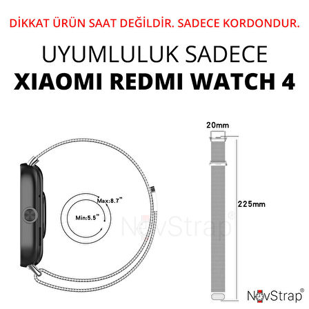 NovStrap Xiaomi Redmi Watch 4 ile Uyumlu Kordon Mıknatıslı Metal Hasır Kordon Kayış