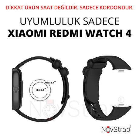 NovStrap Xiaomi Redmi Watch 4 ile Uyumlu Kordon Kayış Yumuşak Silikon Klasik Kordon