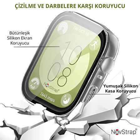 NovStrap Huawei Watch Fit 3 ile Uyumlu Ekran Koruyucu ve Kasa Koruyucu TPU Yumuşak Silikon Kılıf
