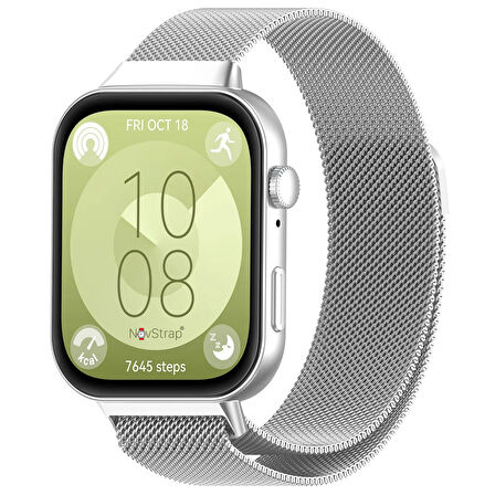 NovStrap Huawei Watch Fit 3 ile Uyumlu Kordon Kayış Metal Hasır Örgü Çelik Kordon