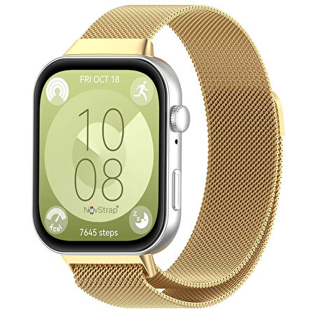 NovStrap Huawei Watch Fit 3 ile Uyumlu Kordon Kayış Metal Hasır Örgü Çelik Kordon