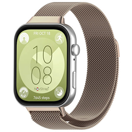 NovStrap Huawei Watch Fit 3 ile Uyumlu Kordon Kayış Metal Hasır Örgü Çelik Kordon