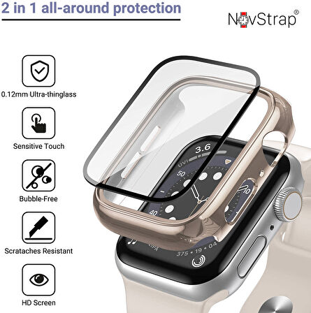 NovStrap Apple Watch Seri 7/8/9 45mm ile Uyumlu Ekran Kasa Koruyucu Kapak Kılıf 360 Tam Koruma