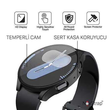 NovStrap Samsung Galaxy Watch 7 44mm ile Uyumlu Ekran Koruyucu Cam ve Kasa Koruyucu Kılıf Sert Pc