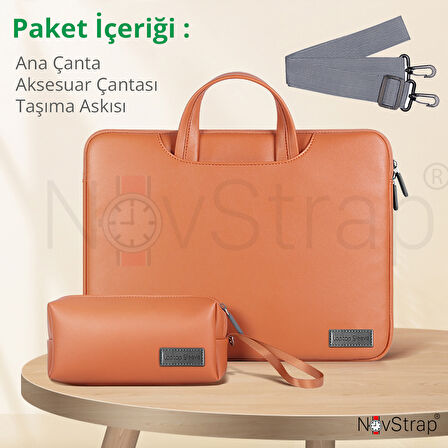 NovStrap Apple Macbook Air M1 13 inç A2337 A1932 A2179 ile Uyumlu Luxury Pu Deri Çanta Kılıf Sleeve