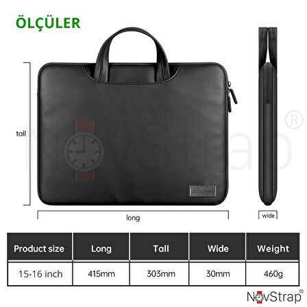 NovStrap Apple Macbook Air 15 inç M2 M3 Çip A2941 A3114 ile Uyumlu Luxury Pu Deri Çanta Kılıf Sleeve