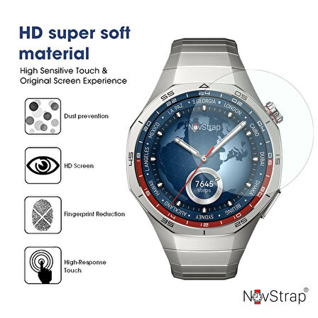 NovStrap Huawei Watch Gt5 Pro 46mm ile Uyumlu Ekran Koruyucu 9H Temperli Cam Kolay Uygulama Aparatlı